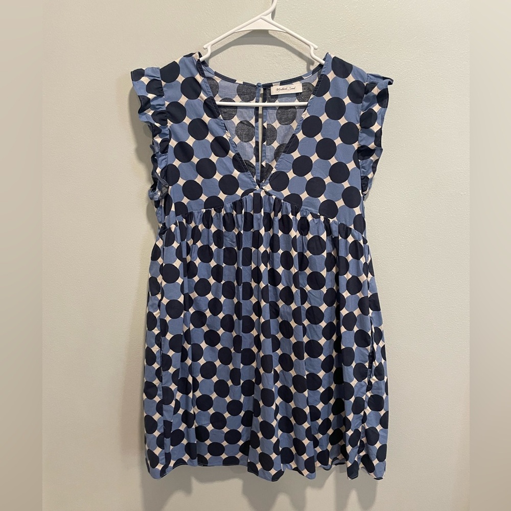 Mustard Seed Blue Navy Blue Ruffle Dress Romper Size Small